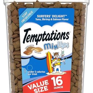 Temptations MixUps Crunchy and Soft Cat Treats Surfer's Delight Flavor, 16 oz. Tub