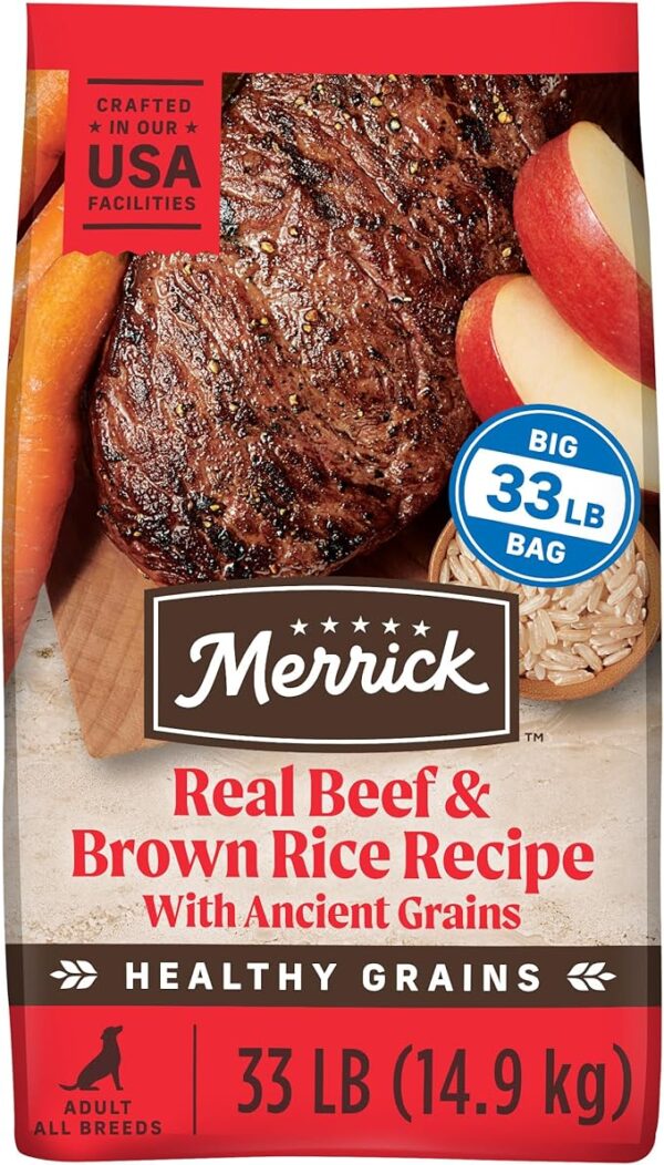 Merrick Healthy Grains Premium Adult Dry Dog Food, Wholesome And Natural Kibble With Beef And Brown Rice -33.0 lb. Bag