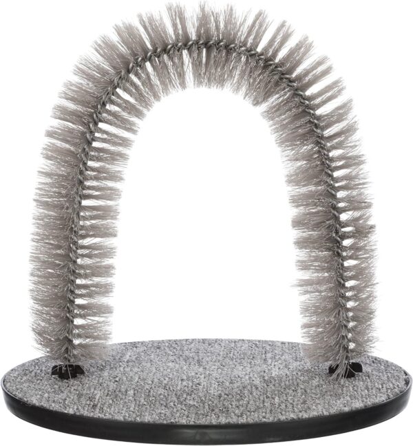 TRIXIE Cat Massager and Self Grooming Arch, Bristle Ring Brush, Carpet Base Scratcher, Cat Self Groomer, Gray, Small